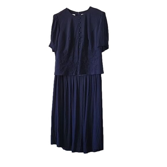 KSL Karin Stevens sz 14 Dress Vintage Navy Blue Mother of Bride Formal sequins - Picture 1 of 11